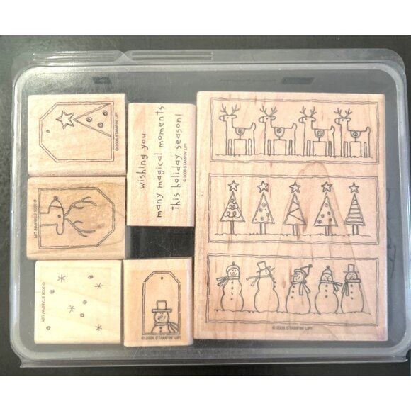 Stampin Up! 2006 Festive Favorites Wood-Mounted Rubber Stamp Set Of 6 Holiday - Picture 1 of 4